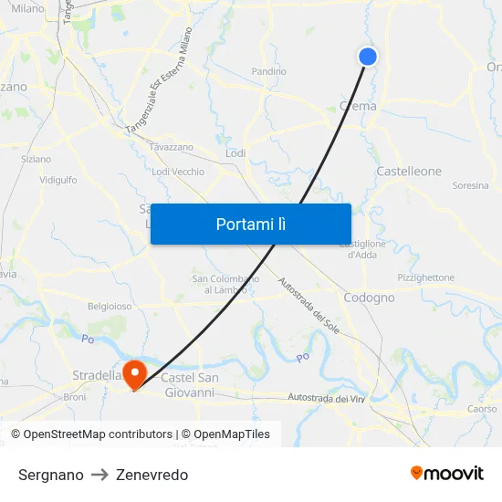 Sergnano to Zenevredo map