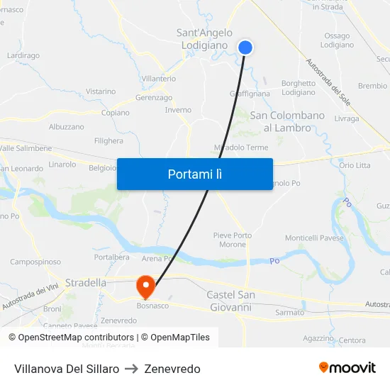 Villanova Del Sillaro to Zenevredo map