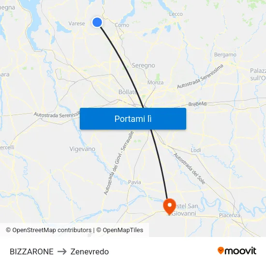 BIZZARONE to Zenevredo map
