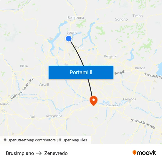 Brusimpiano to Zenevredo map