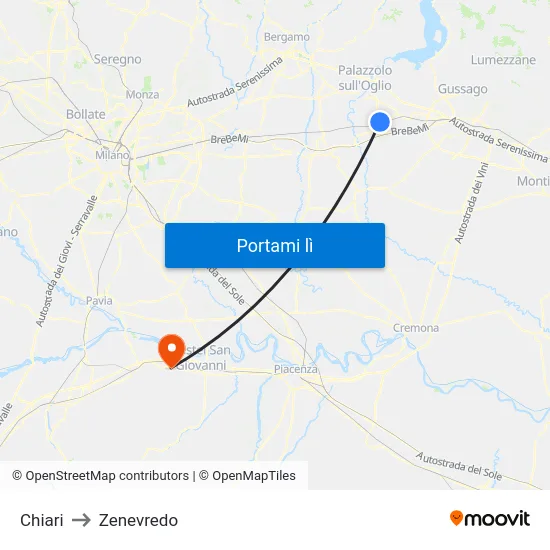 Chiari to Zenevredo map