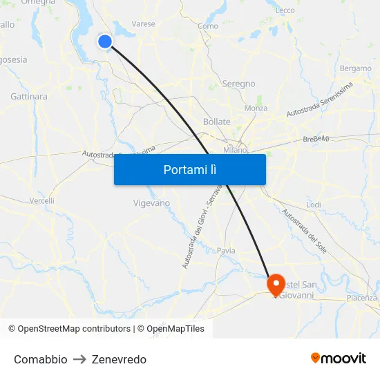 Comabbio to Zenevredo map