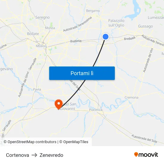 Cortenova to Zenevredo map