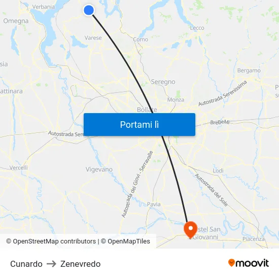 Cunardo to Zenevredo map