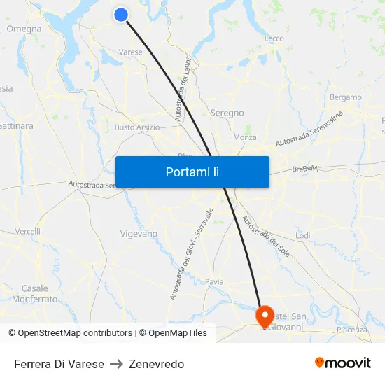 Ferrera Di Varese to Zenevredo map