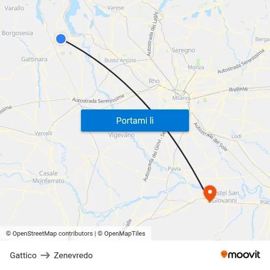 Gattico to Zenevredo map