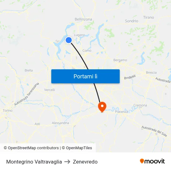Montegrino Valtravaglia to Zenevredo map