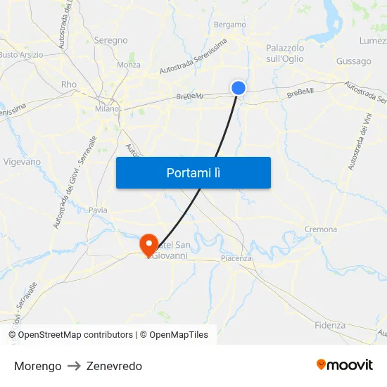 Morengo to Zenevredo map