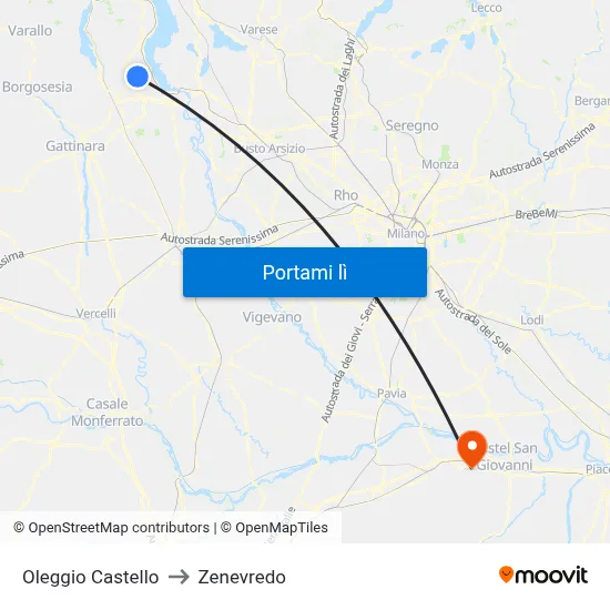 Oleggio Castello to Zenevredo map