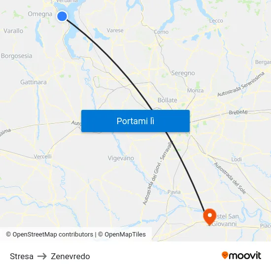 Stresa to Zenevredo map