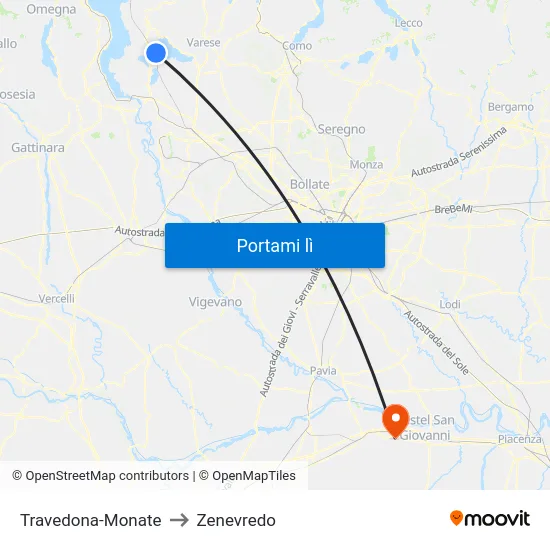 Travedona-Monate to Zenevredo map