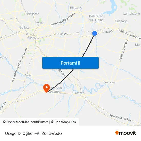 Urago D' Oglio to Zenevredo map