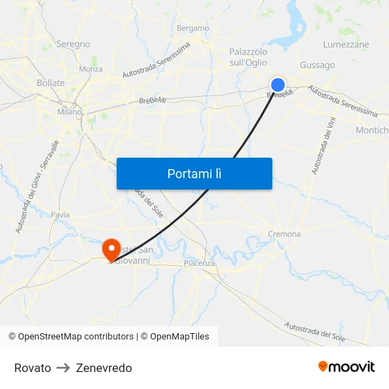 Rovato to Zenevredo map