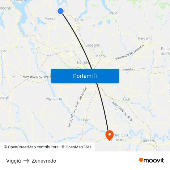 Viggiù to Zenevredo map