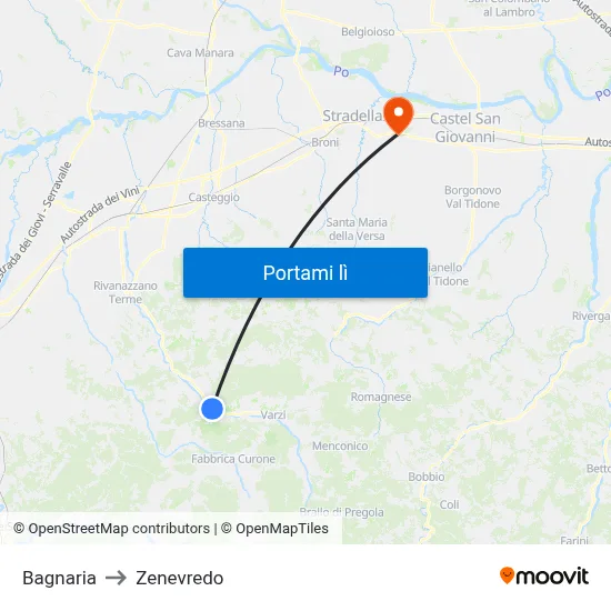Bagnaria to Zenevredo map