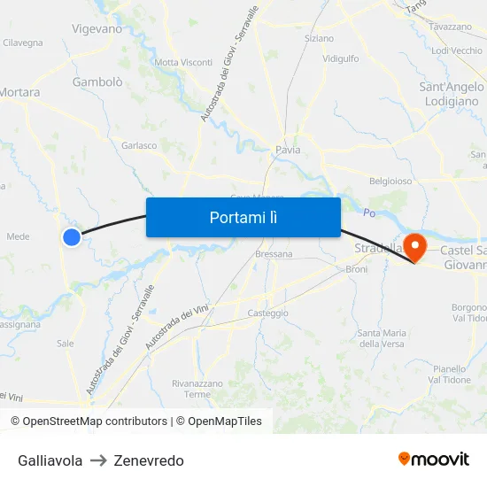 Galliavola to Zenevredo map