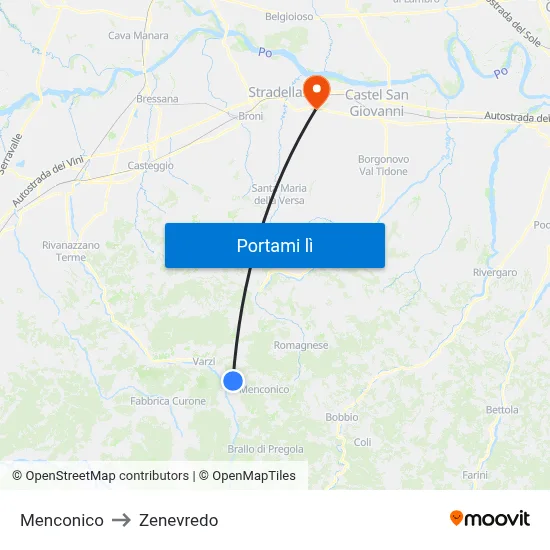 Menconico to Zenevredo map