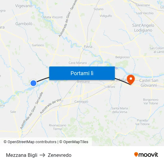 Mezzana Bigli to Zenevredo map