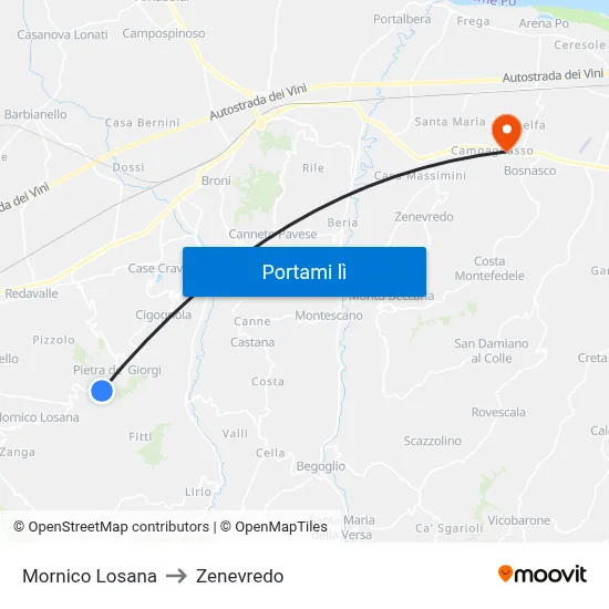 Mornico Losana to Zenevredo map