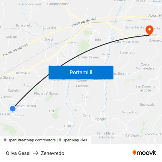 Oliva Gessi to Zenevredo map