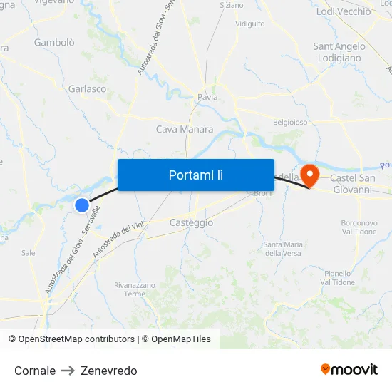 Cornale to Zenevredo map