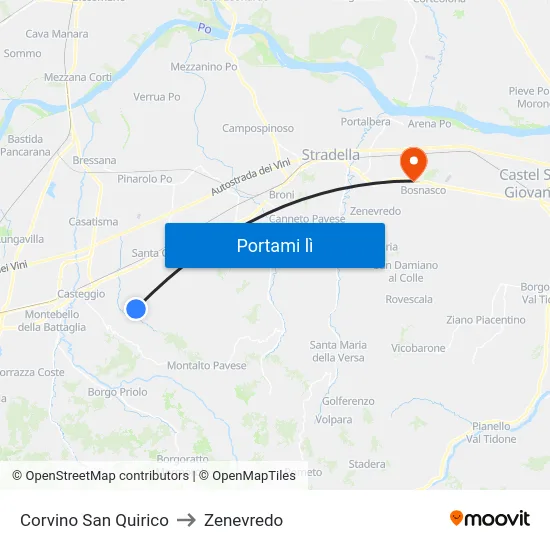 Corvino San Quirico to Zenevredo map