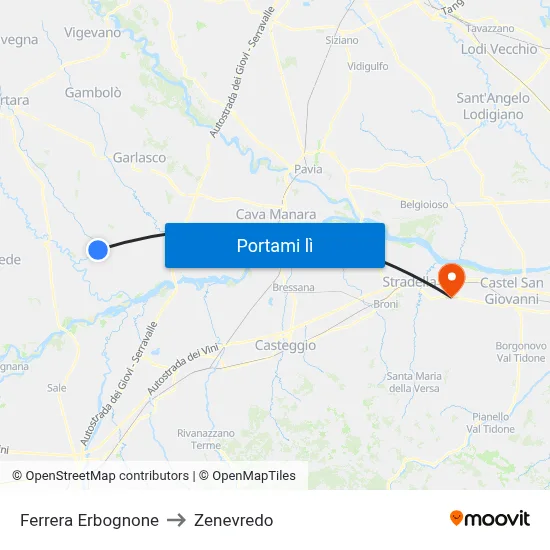 Ferrera Erbognone to Zenevredo map