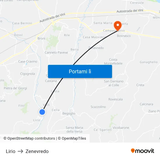 Lirio to Zenevredo map