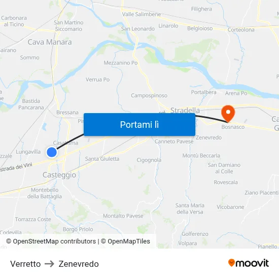 Verretto to Zenevredo map