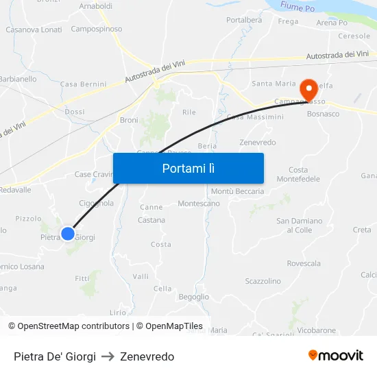 Pietra De' Giorgi to Zenevredo map