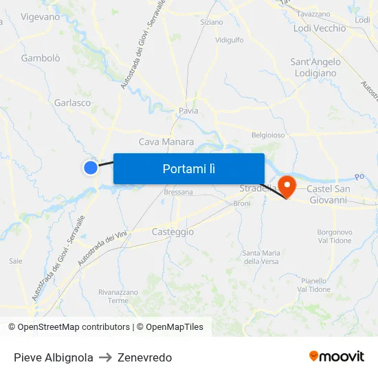 Pieve Albignola to Zenevredo map