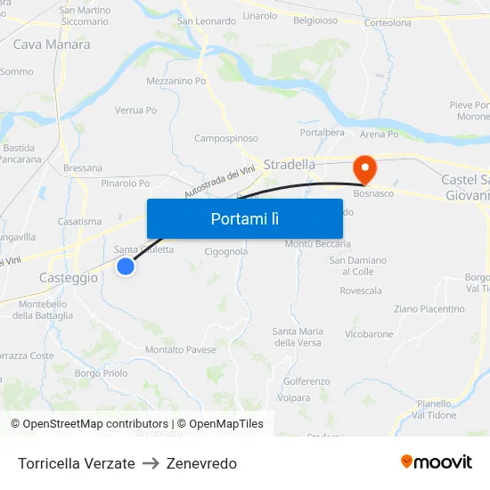 Torricella Verzate to Zenevredo map