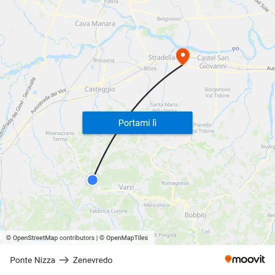 Ponte Nizza to Zenevredo map