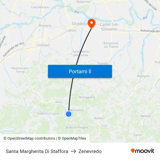 Santa Margherita Di Staffora to Zenevredo map