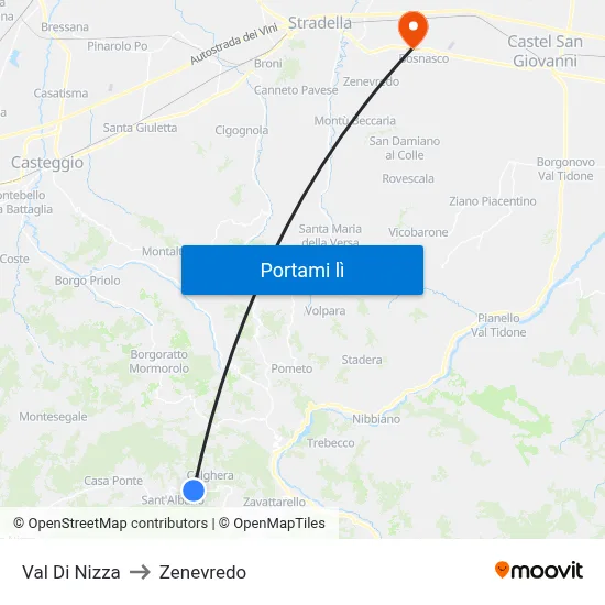 Val Di Nizza to Zenevredo map