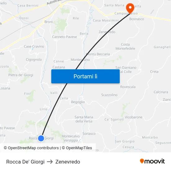 Rocca De' Giorgi to Zenevredo map