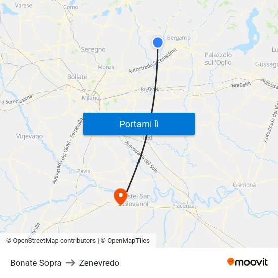 Bonate Sopra to Zenevredo map