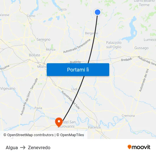 Algua to Zenevredo map