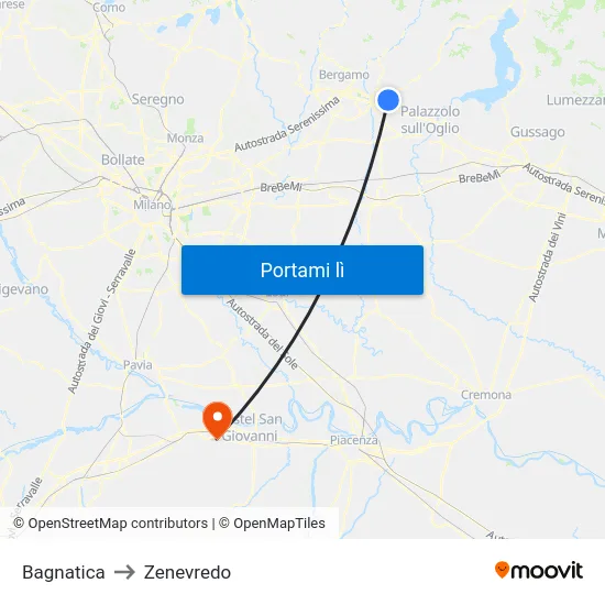 Bagnatica to Zenevredo map