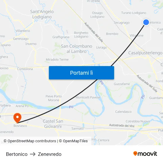 Bertonico to Zenevredo map