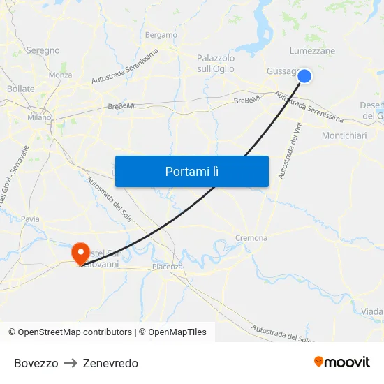 Bovezzo to Zenevredo map