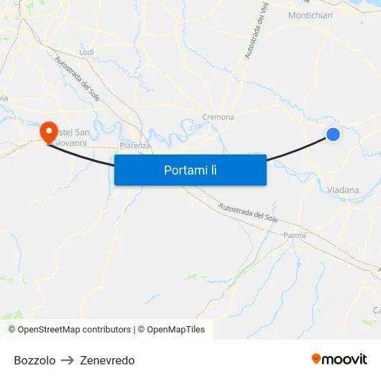 Bozzolo to Zenevredo map