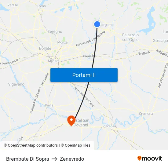 Brembate Di Sopra to Zenevredo map