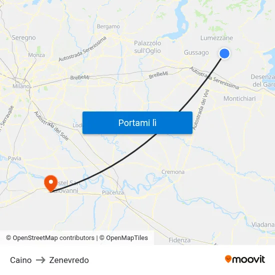 Caino to Zenevredo map