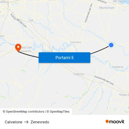 Calvatone to Zenevredo map