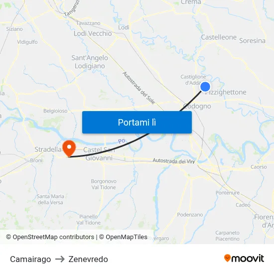 Camairago to Zenevredo map