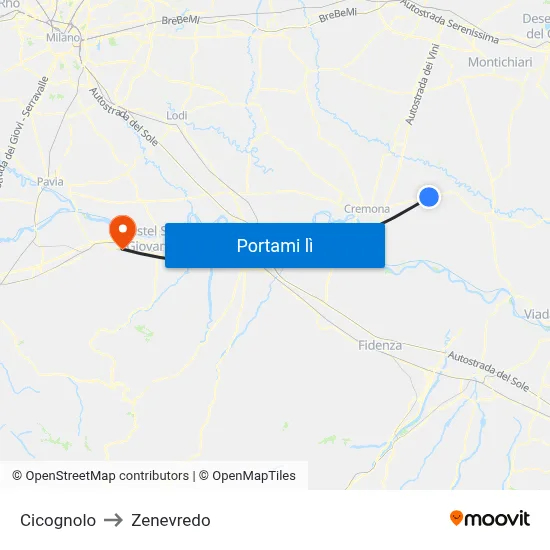 Cicognolo to Zenevredo map