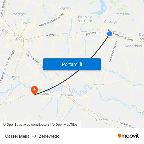 Castel Mella to Zenevredo map