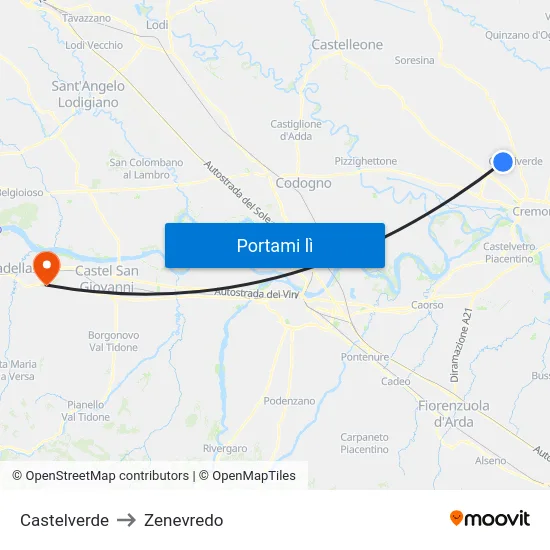 Castelverde to Zenevredo map