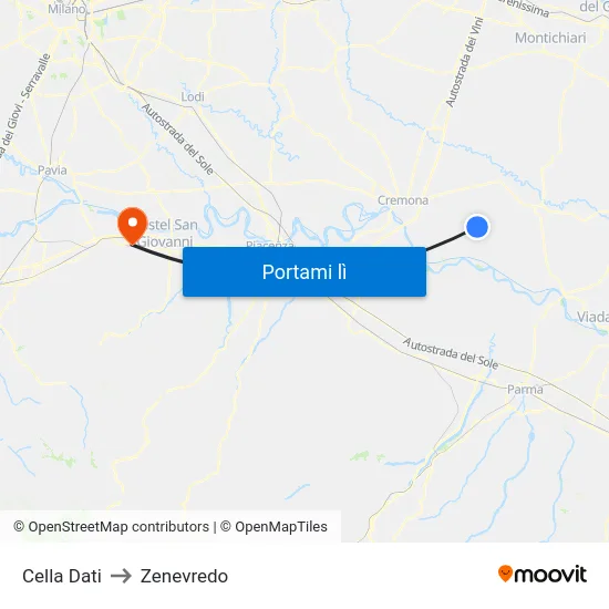 Cella Dati to Zenevredo map